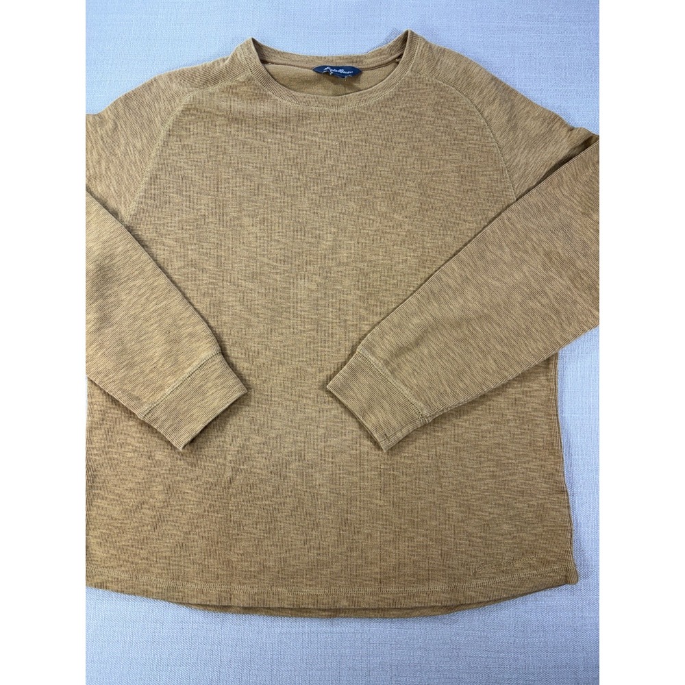 Eddie Bauer Waffle Knit Thermal Mustard Pullover Hiking Sweater Size XL